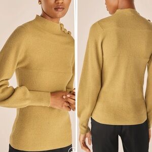 REBECCA TAYLOR Rib Mock Neck Balloon Long-Sleeve Sweater In Golden Olive Size XL